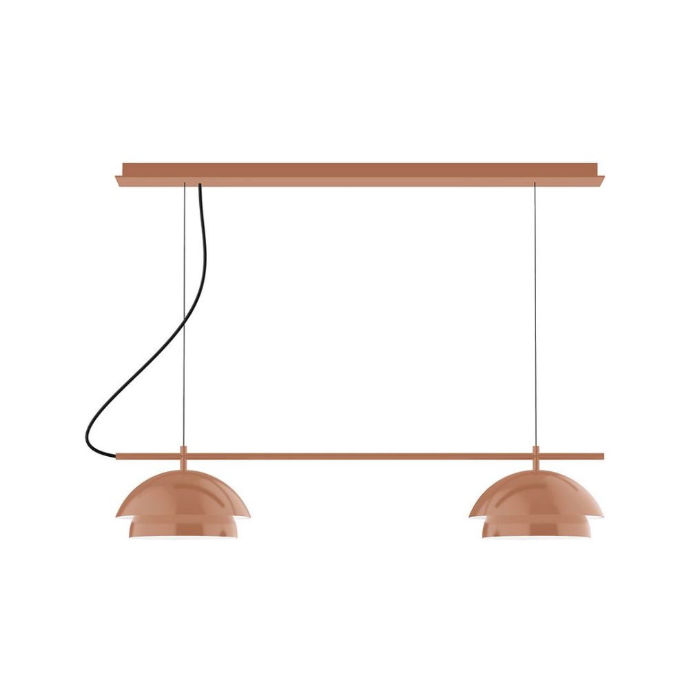 Montclair Lightworks CHEX445-19-C02 2-Light Linear Axis Chandelier with Black Fabric Cord, Terracotta